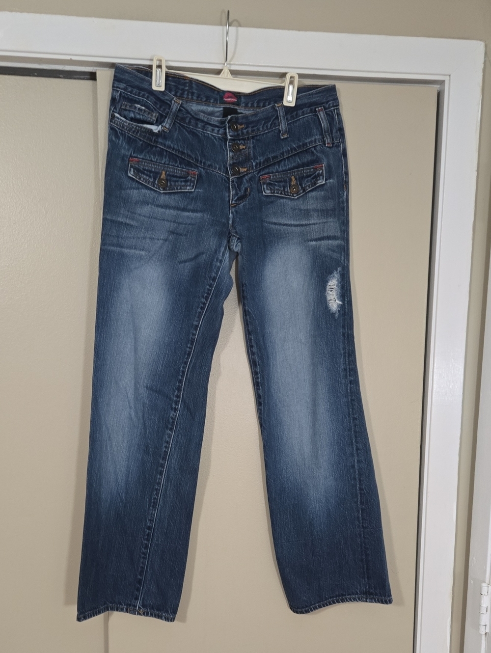Vintage Fiorucci Women’s Blue Distressed Straight-Leg Jeans Size 13